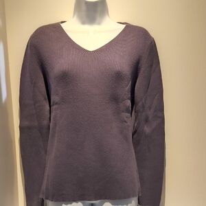 Casual Corner Lavender V-Neck Pullover Sweater Long Sleeve Large Cotton Knit